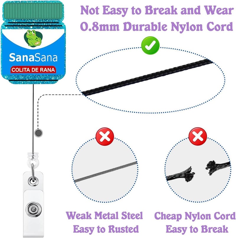 Bydevia Sana Sana Colita De Rana Badge Holder Retractable, Funny Sana Sana Badge Reel for Nurse Nursing RN MA LPN CNA Doctor & Medical Worker, Glitter Badge Holder with Alligator Clip & 24” Durable Nylon Cord - Image 4